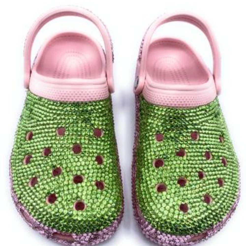 Bling Green Rhinestones Studded Customized Pink Clogs Adults - Picture 3 of 9